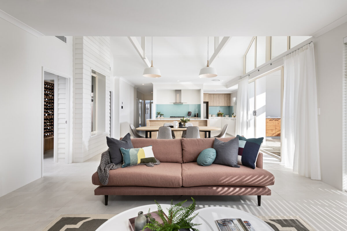 The Airlie Beach modern beach house home design with high pitched ceilings to let in natural light, by WA Country Builders.